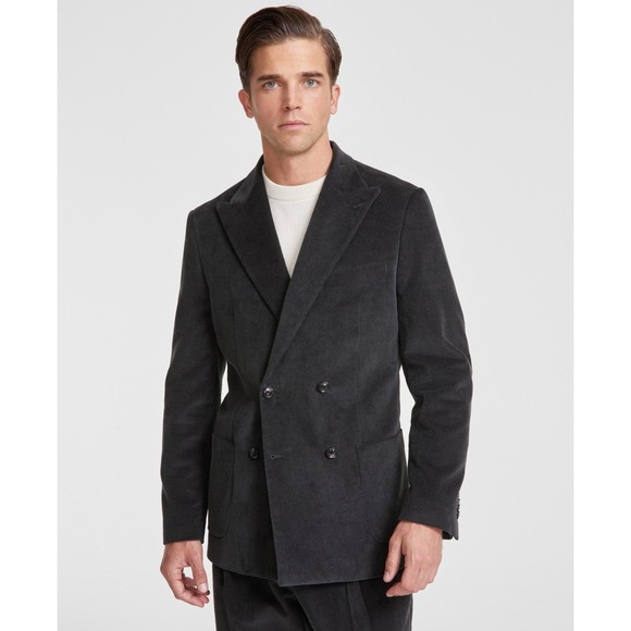 Tommy Hilfiger Sport Coat Mens 44S‎ Olive Corduroy Double Breasted Suit Jacket - Picture 1 of 9